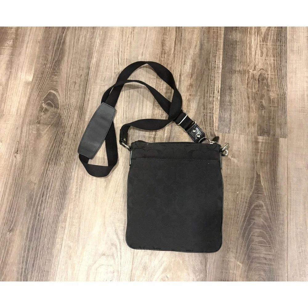 Vintage Coach Signature Stripe Crossbody Bag Black Brown